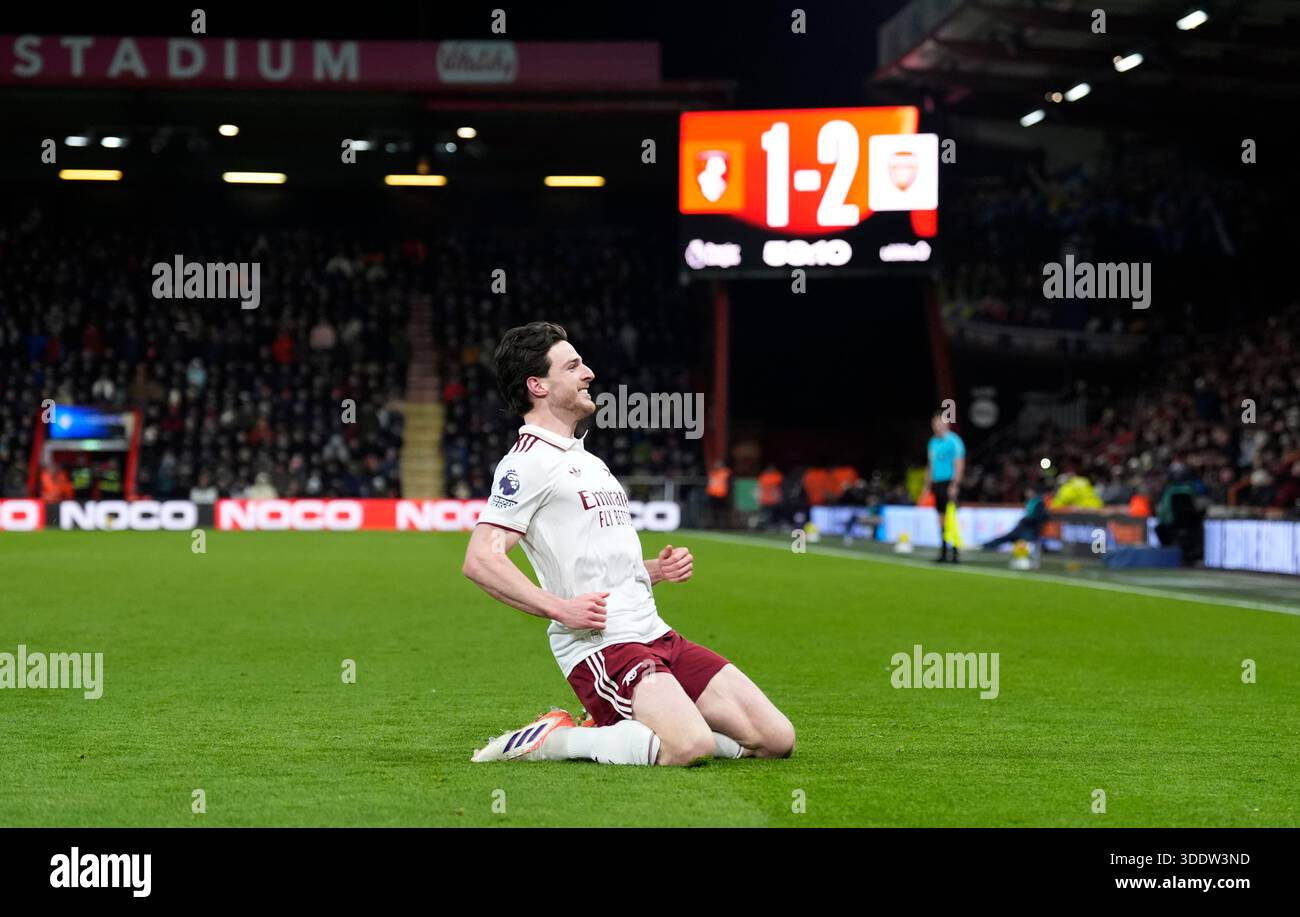 Arsenal's Declan Rice celebrates scoring their side's second goal of ...
