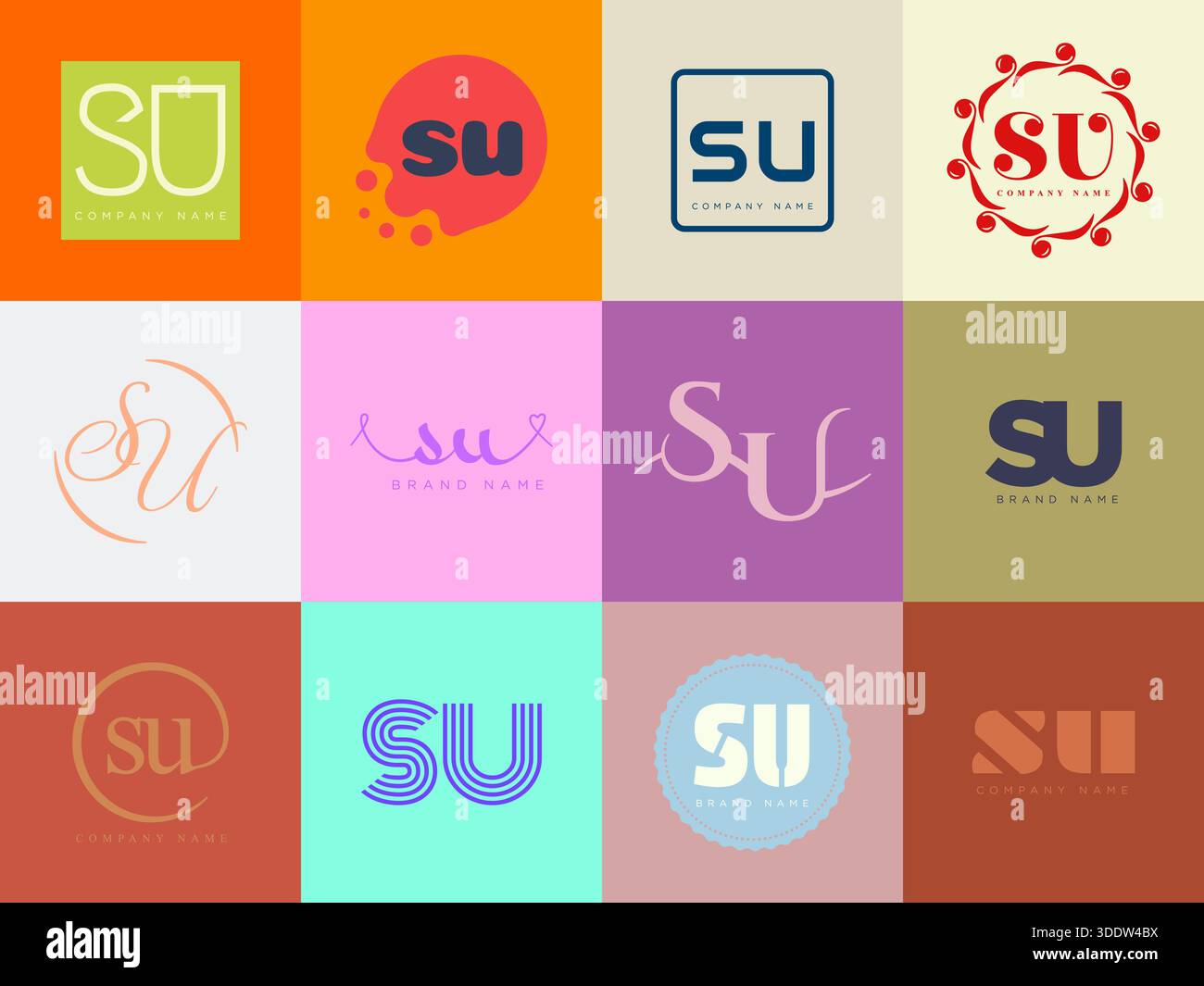 Su Style Layout SU logo company template. Letter s and u logotype. Set different ...