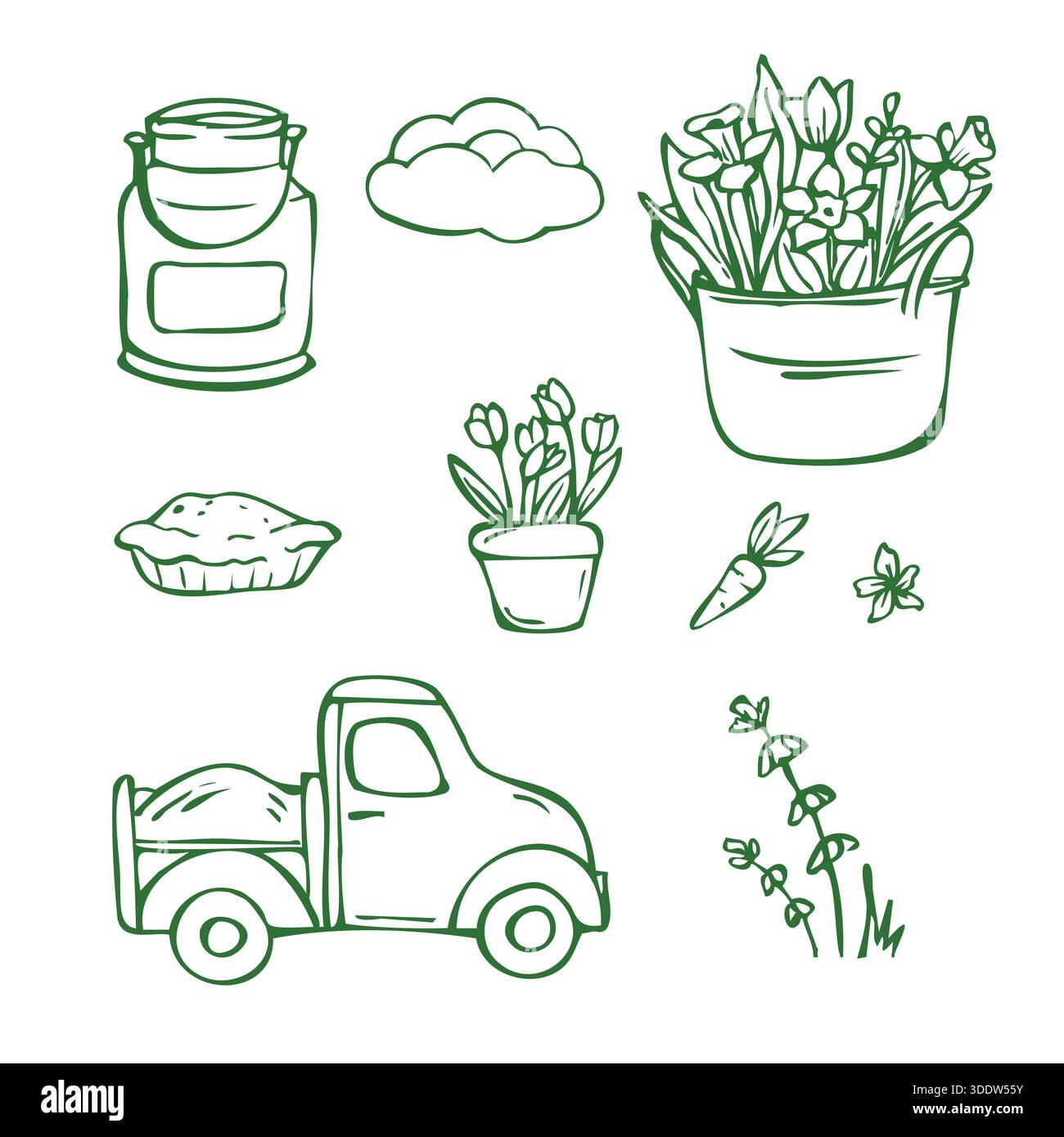 Spring farm collection with rustic doodles Stock Vector