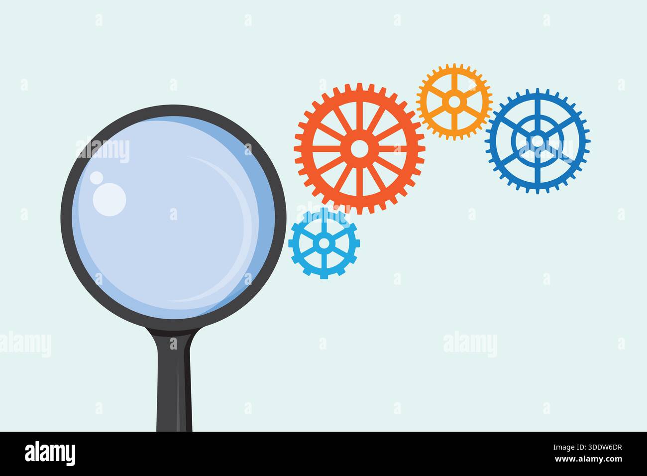 Vector illustration of gears arranged in a straight line with ...