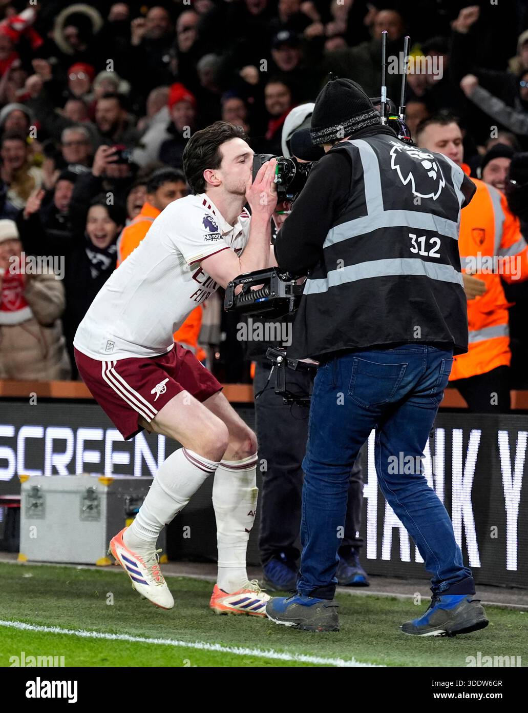 Arsenal's Declan Rice celebrates scoring their side's third goal of the ...