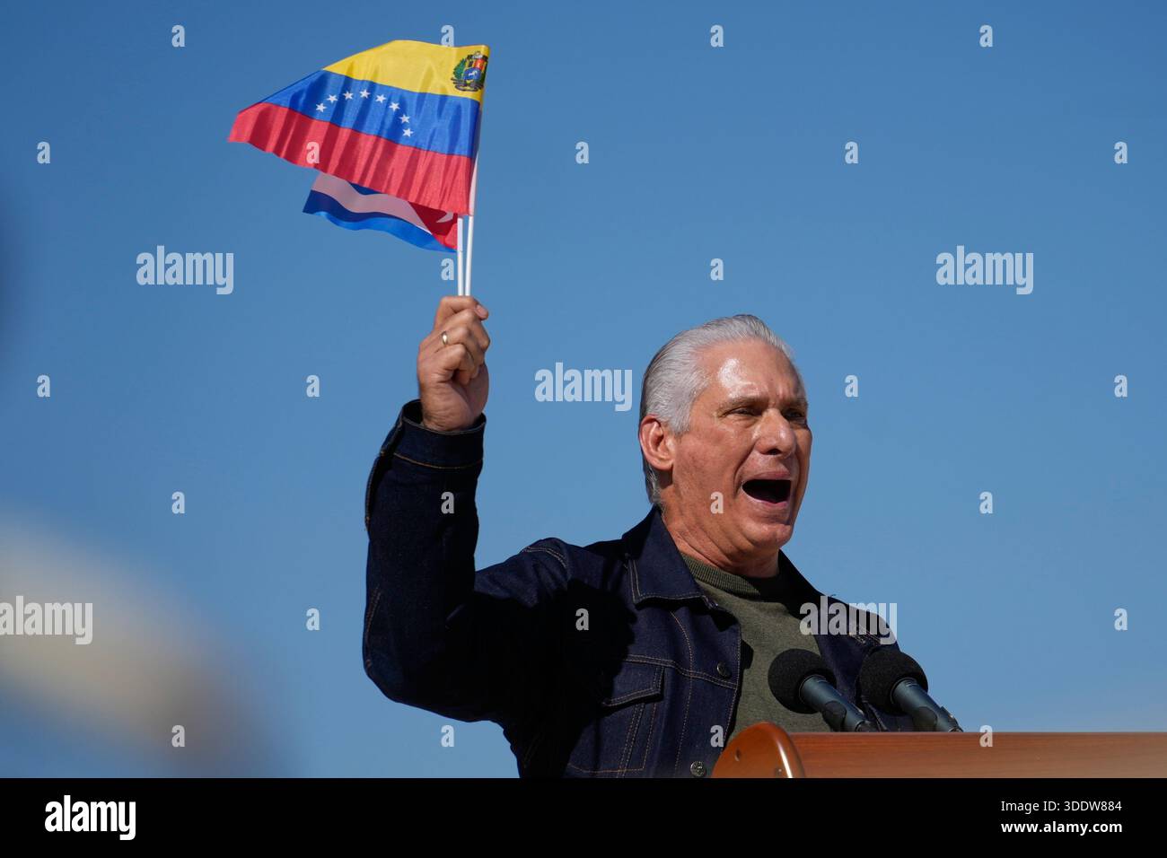 Cuban President Miguel Diaz-Canel attends a rally in Havana, Cuba ...