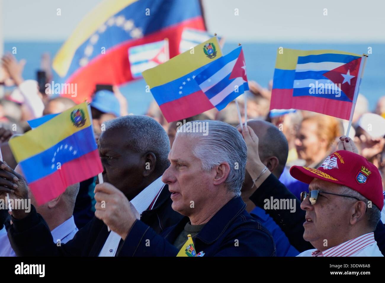 Cuban President Miguel Diaz-Canel attends a rally in Havana, Cuba ...