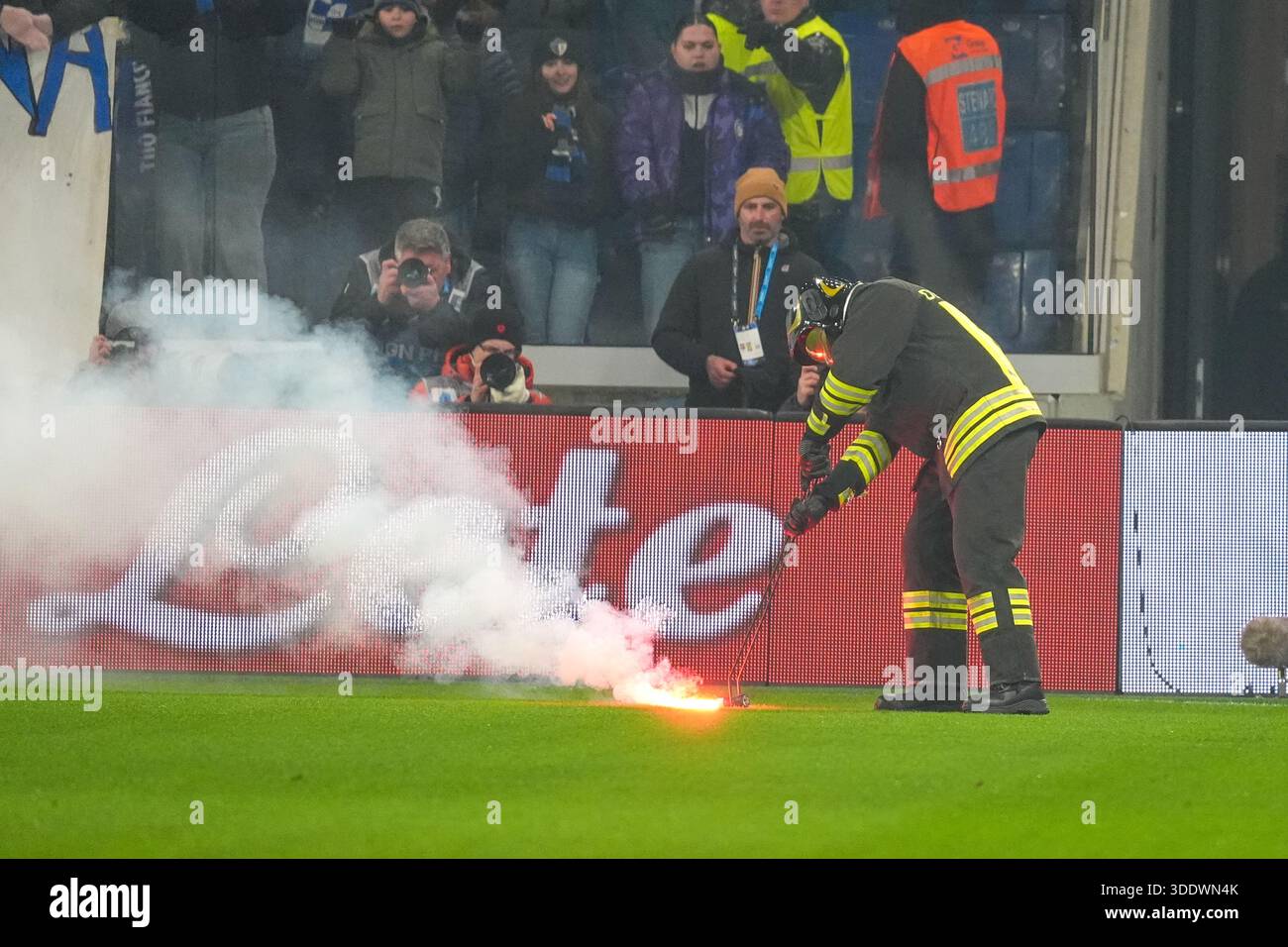 fireman in action during the Italian championship Serie A football ...