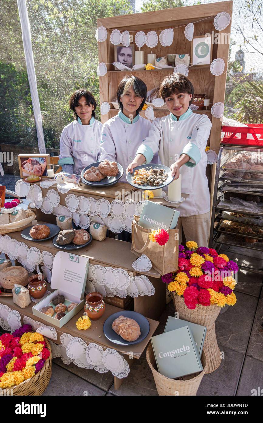 Mexico City Mexico,Museo Kaluz art museum,Pan de Muerto festival,Dia de Muertos,Day of Dead,three young adult women,female,Hispanic Latino Spanish Mex Stock Photo