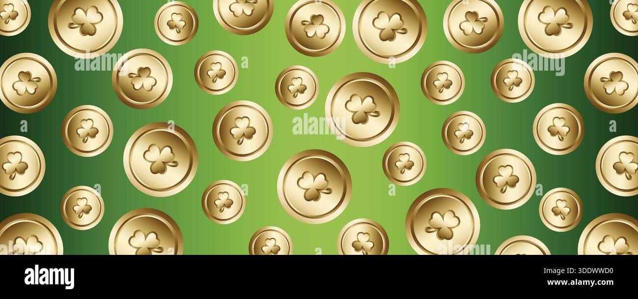 St Patricks Day background with green gradient and gold coins with ...