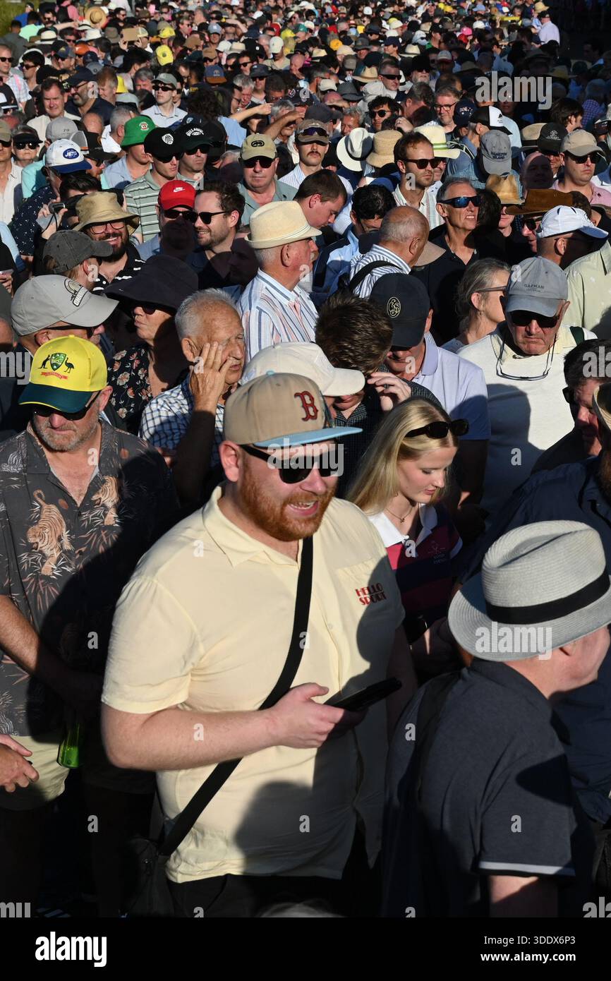 A huge crowd line up waiting for the gates to open during Day 1 of the ...