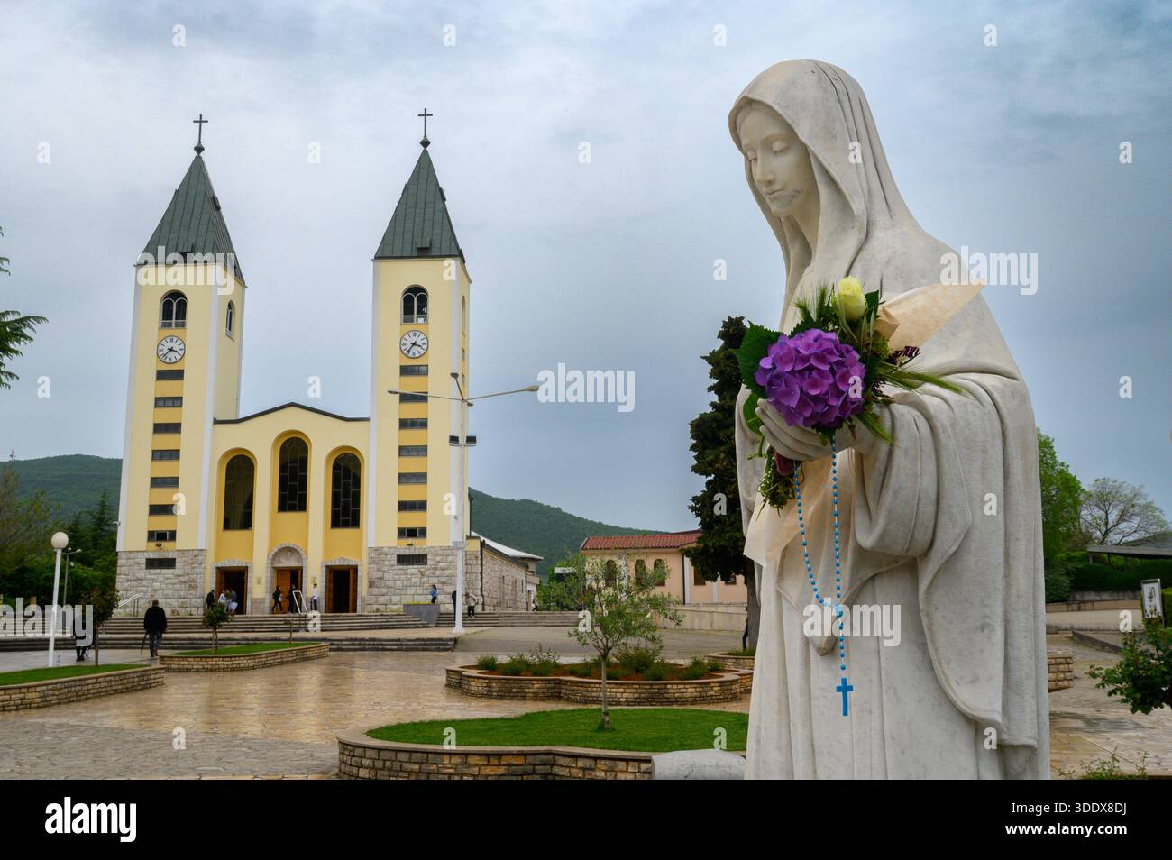 The statue of the Queen of Peace near the St James Church in Medjugorje, Bosnia and Herzegovina. - Stock Image