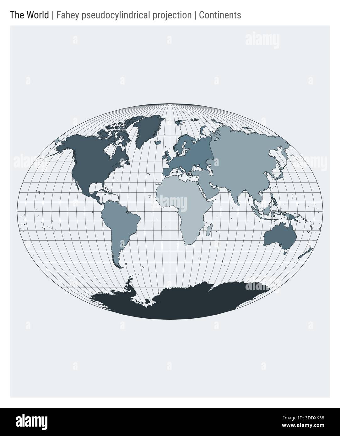 World Map. Fahey pseudocylindrical projection. Continents style. High ...