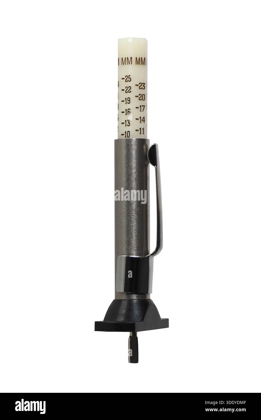Tire tread depth gauge on white background Stock Photo