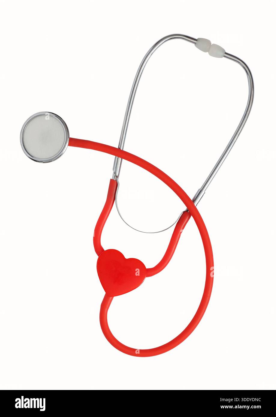Red stethoscope with heart shape isolated on white background Stock Photo