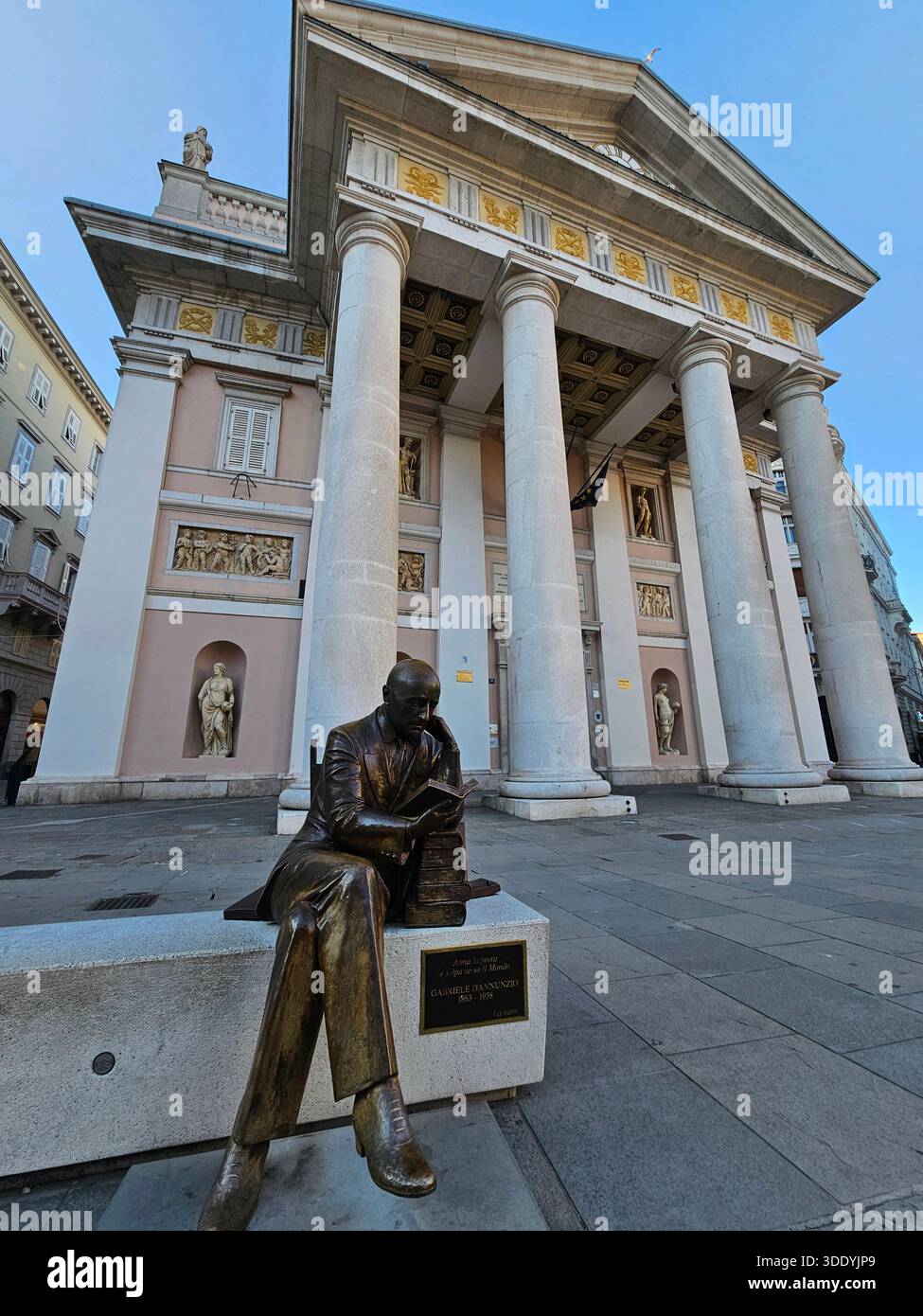 Gabriele D’Annunzio statue Trieste, Austrian honorary consulate Trieste, historical monument in Trieste, Italian cultural landmarks. Statue of Gabriel Stock Photo