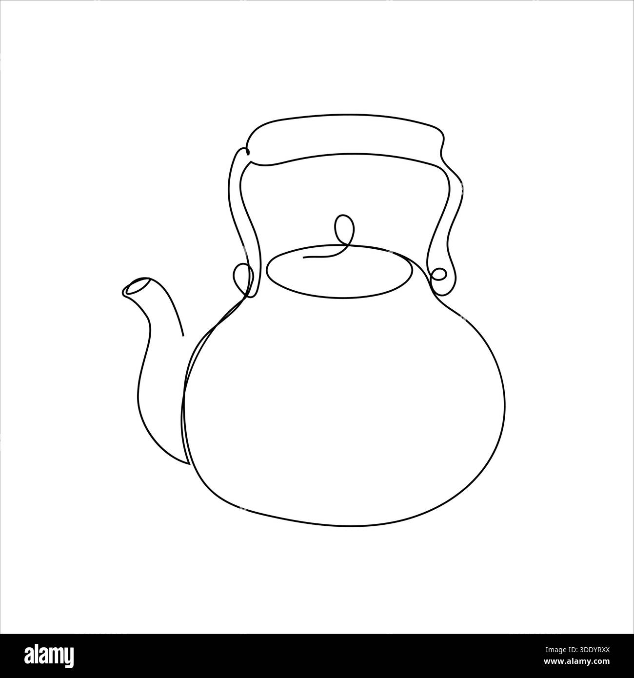 A clean and elegant vector illustration of a teapot, expertly rendered with a single, continuous black line on a white background. Perfect for cafe, k Stock Vector
