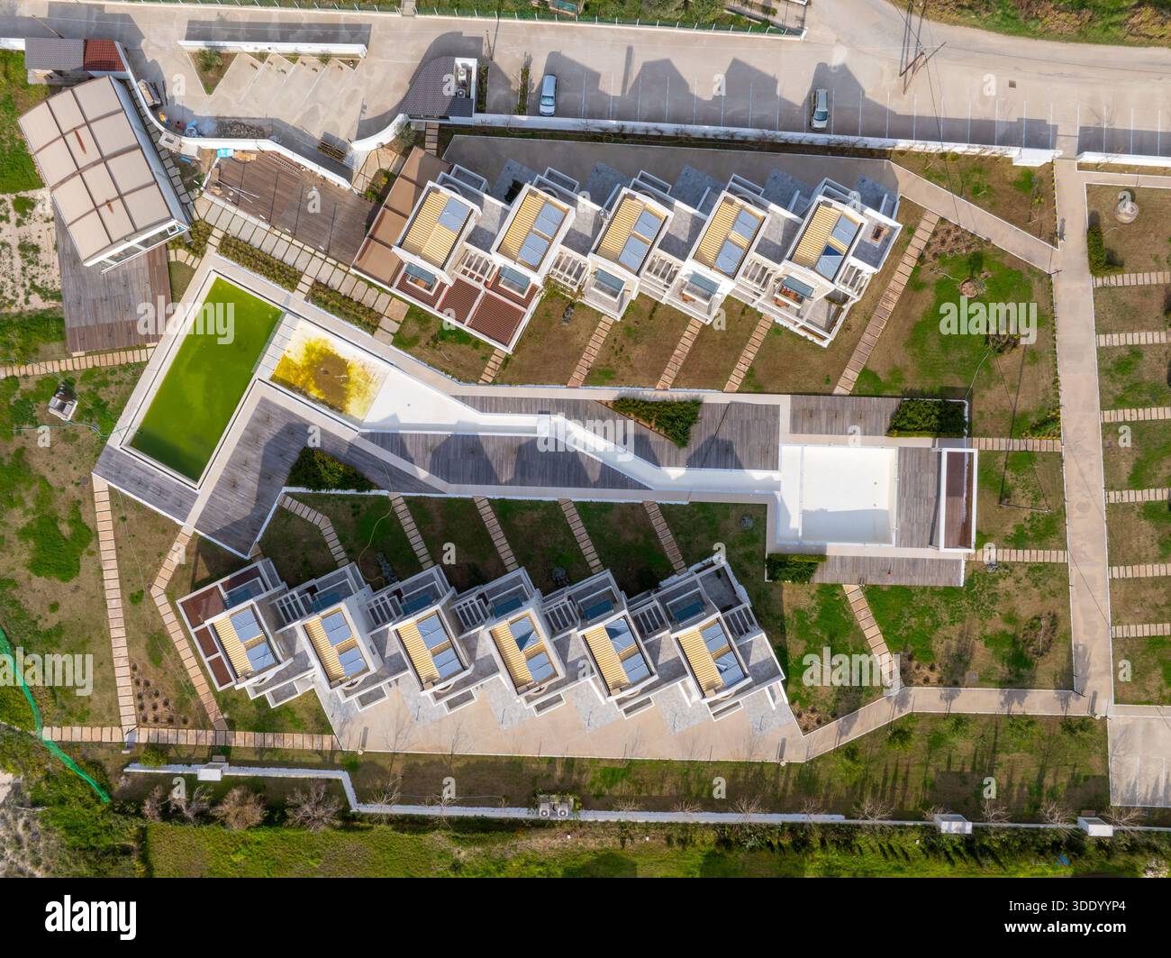 Aerial Top Down View of Modern Holiday Resort Complex with Geometric ...