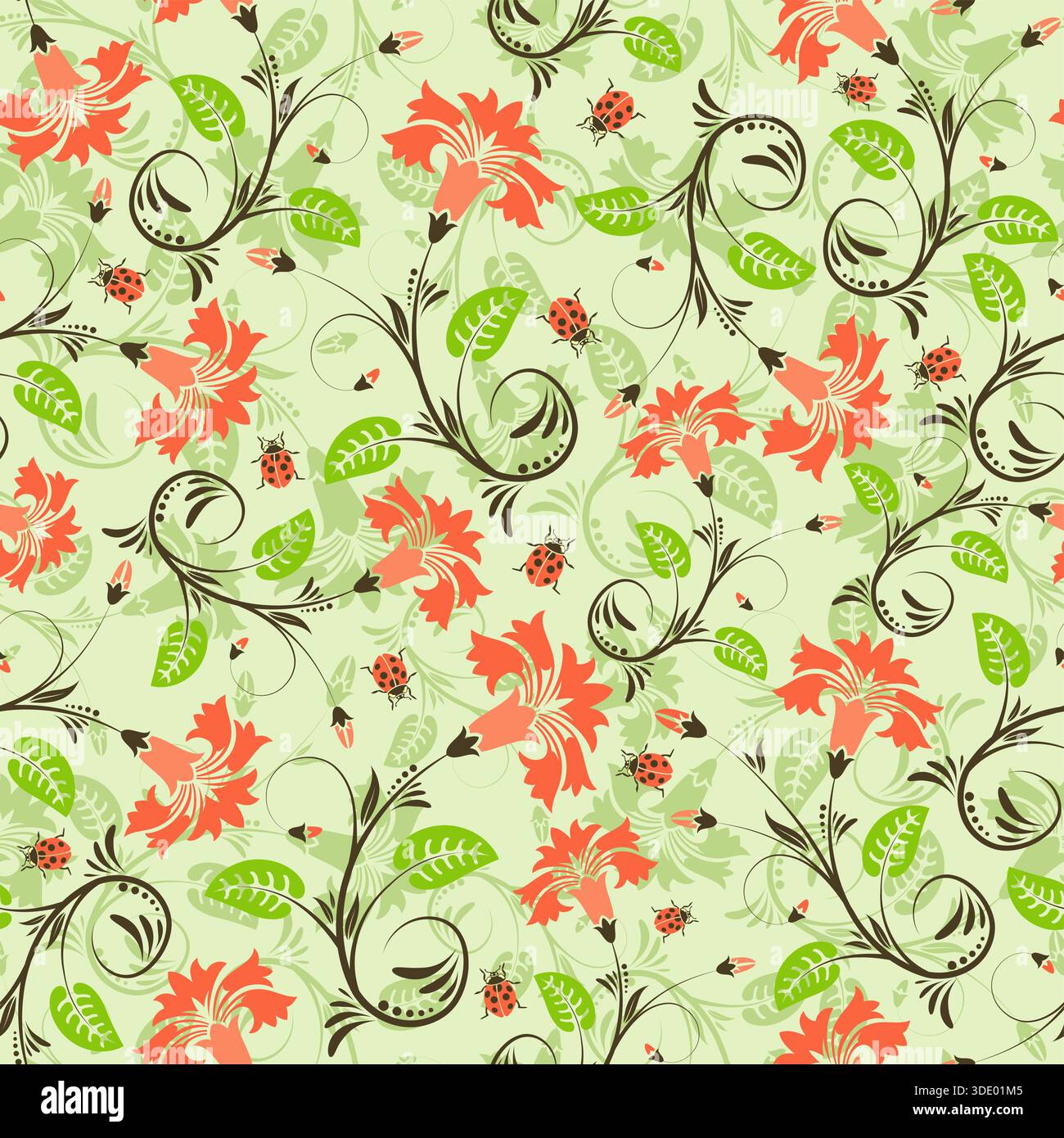 Flower seamless pattern with ladybug, element for design, vector illustration Stock Vector
