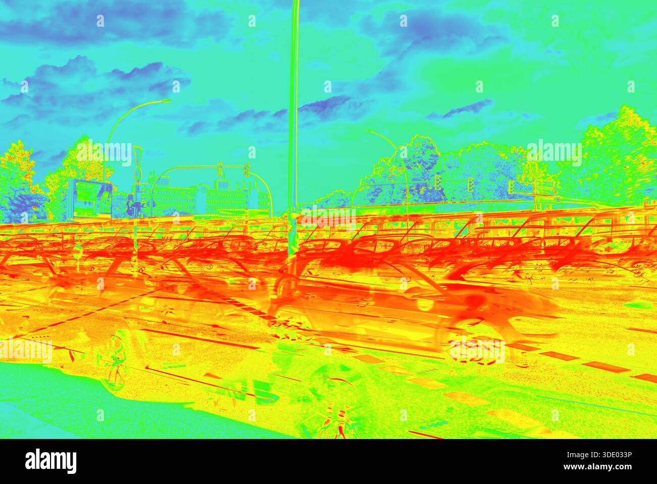 Heat map visualizing vehicles moving on a busy street, creating an ...