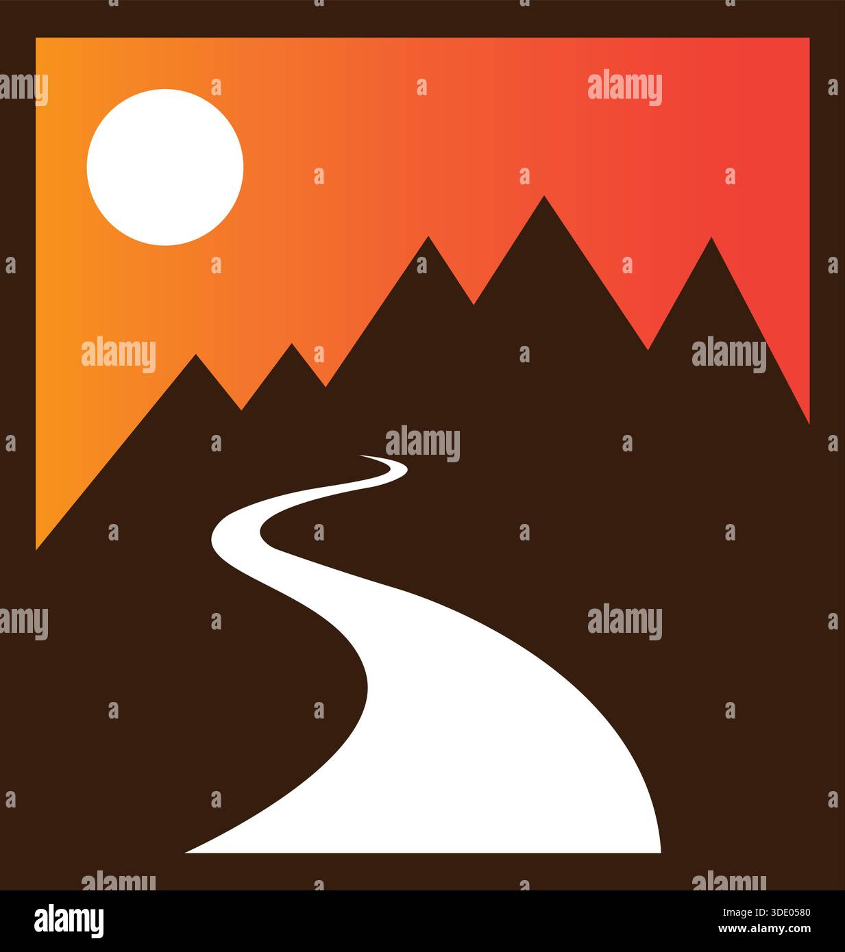 Mountain Sun Road Adventure Landscape Logo Design Template Vector Stock Vector