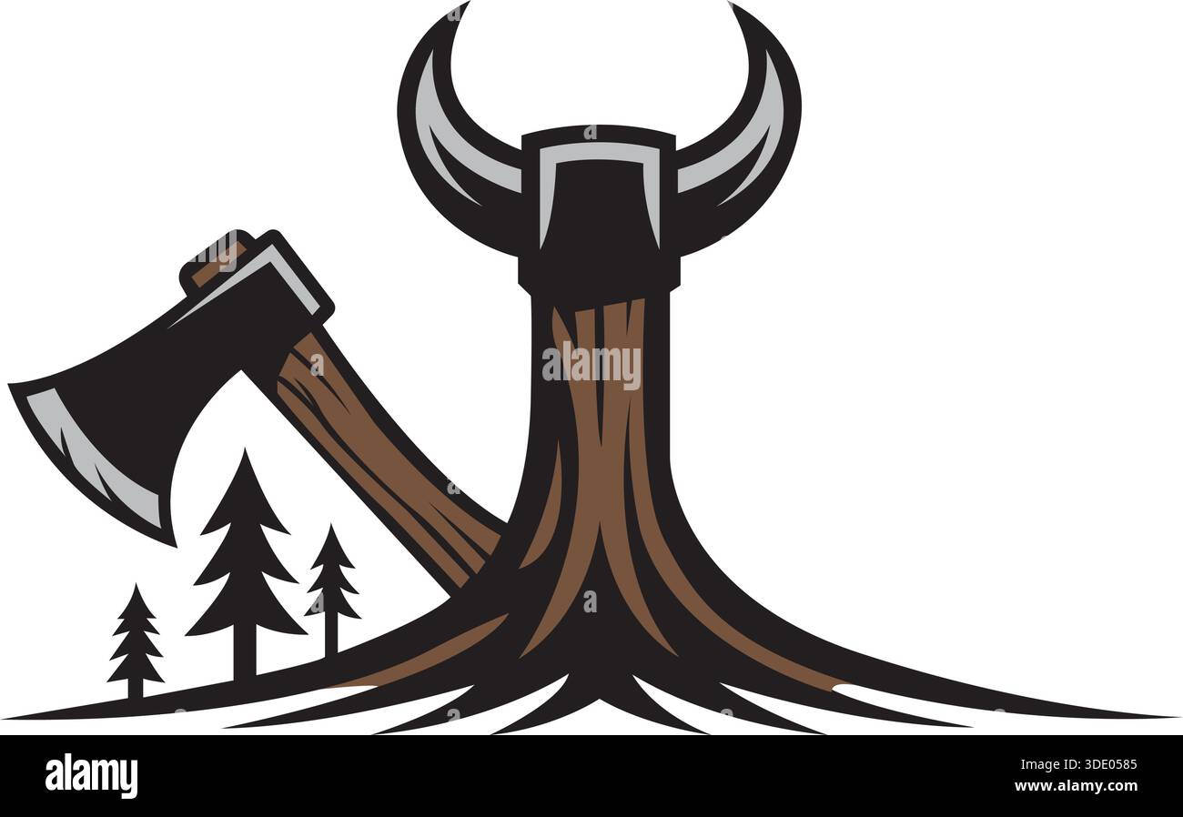Tree Axe Wood Cutter Lumberjack Logo Template Vector Design Stock Vector