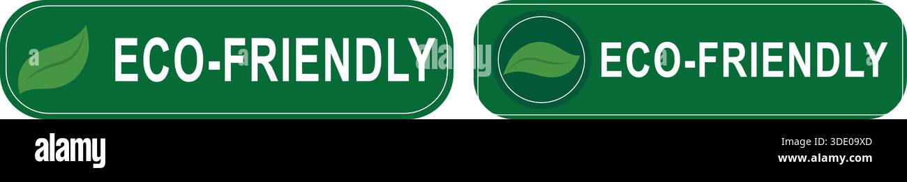 Eco-friendly label with green leaf icon and environmental text Stock Vector