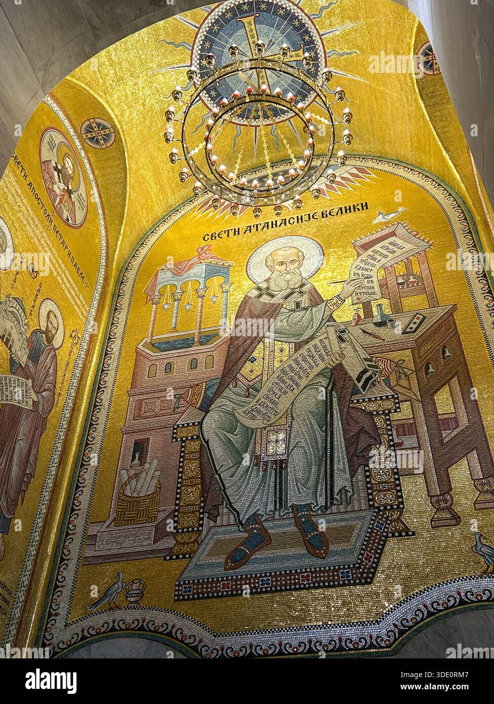 Orthodox icon of Saint Athanasius the Great depicted in golden mosaic ...