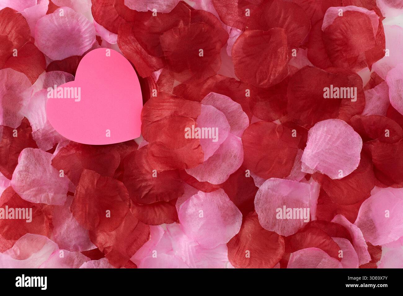 Heart shape sticky notes laying on rose petals Stock Photo
