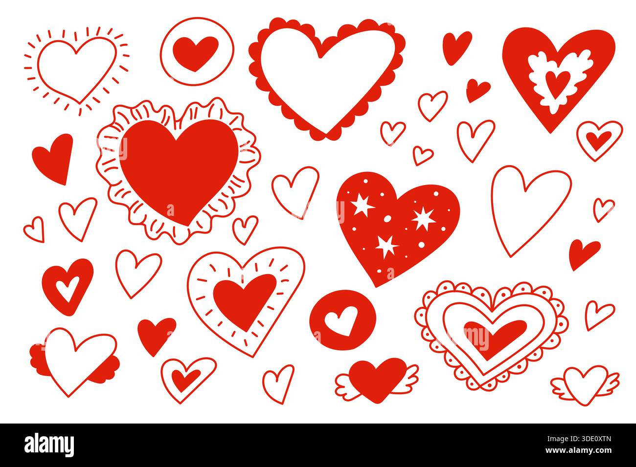 Hand Drawn Red Hearts Romantic Illustration Set Stock Vector Image ...