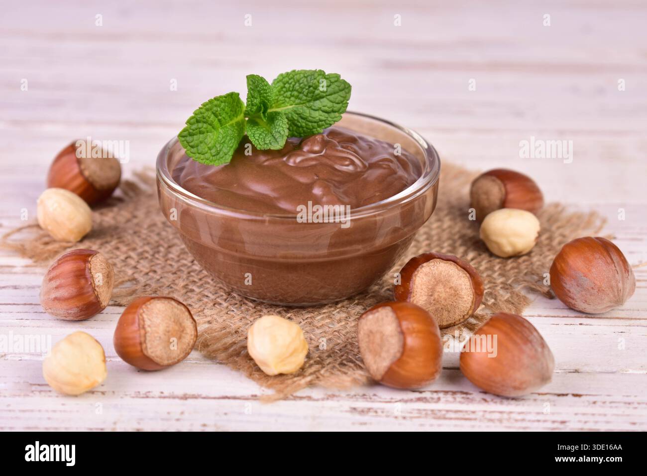 Chocolate spread with hazelnuts. Chocolate cream. Stock Photo