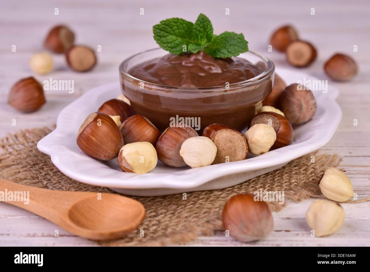 Chocolate spread with hazelnuts. Chocolate cream. Stock Photo