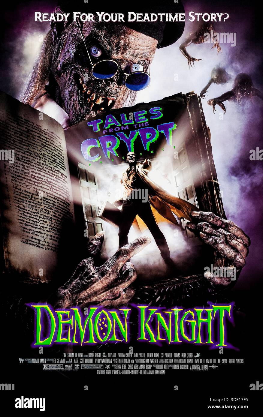 Tales from the Crypt Presents: Demon Knight (1995) directed by Ernest Dickerson and starring Billy Zane, William Sadler and Jada Pinkett Smith. A mysterious drifter and a group of stranded strangers barricade themselves in a remote boarding house to fend off a charismatic demon seeking a powerful key that could unleash hell on Earth. Photograph of an original 1995 US one sheet poster EDITORIAL USE ONLY. Credit: BFA / Universal Pictures Stock Photo