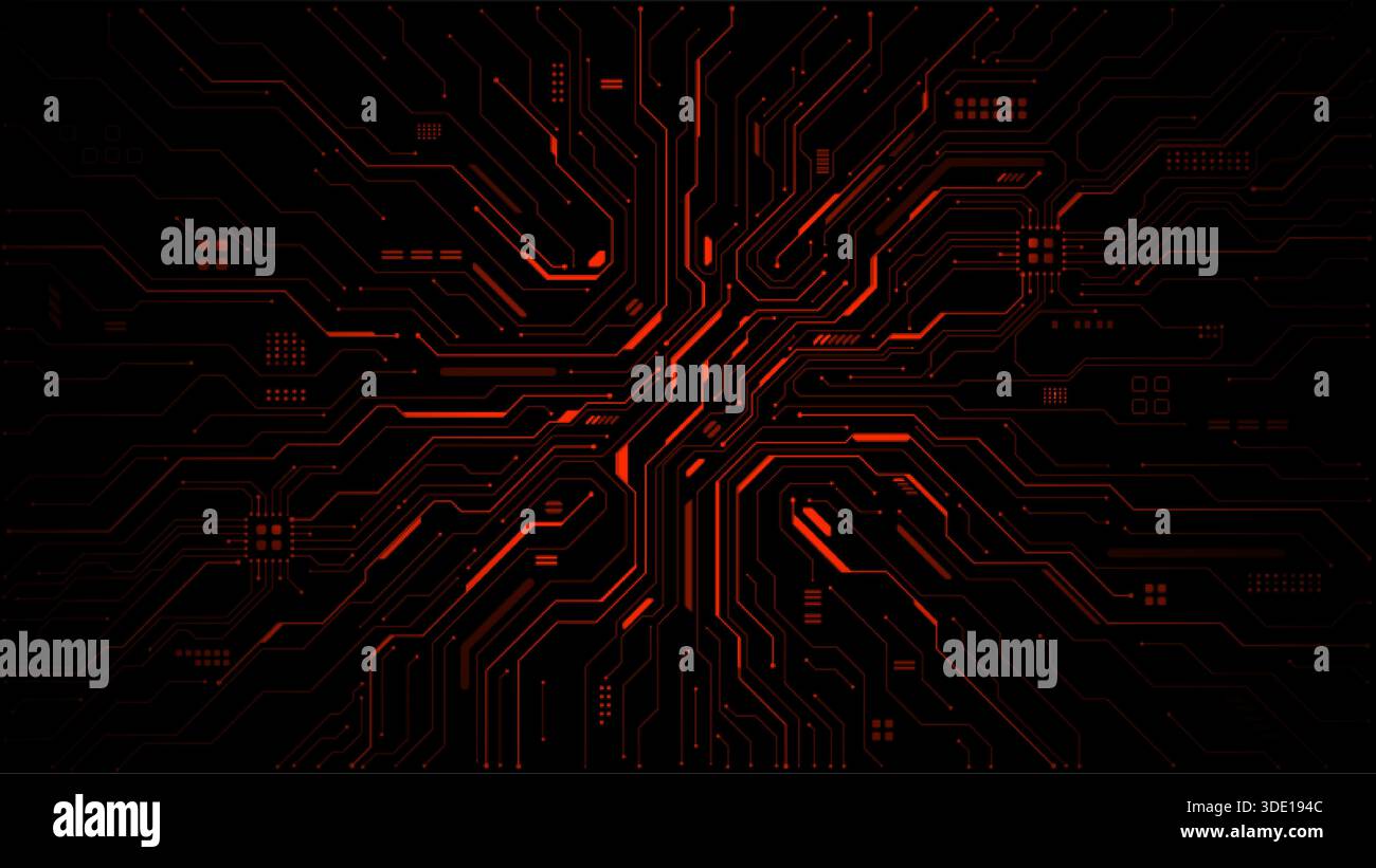 Red circuit board background with glowing lines and tech patterns Stock ...