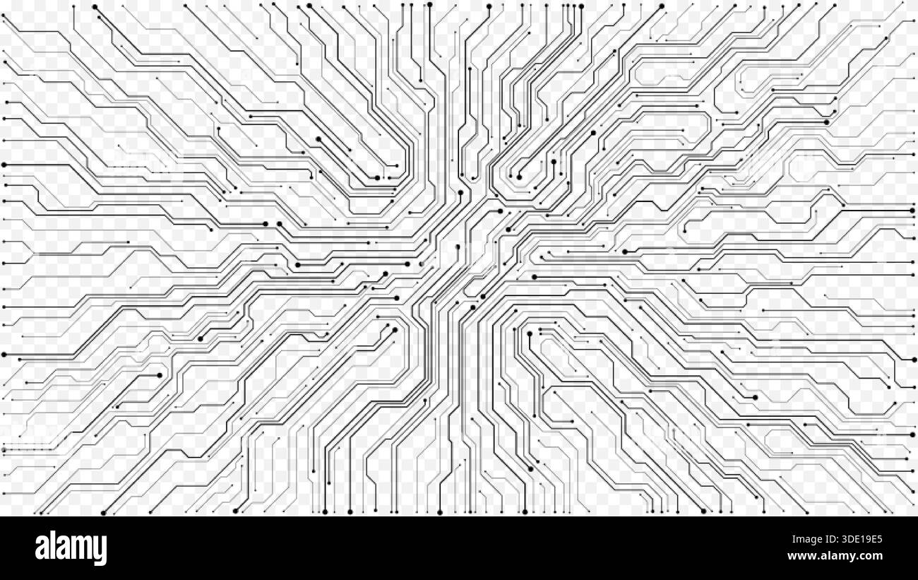 Digital circuit board background showcasing white electronic patterns ...