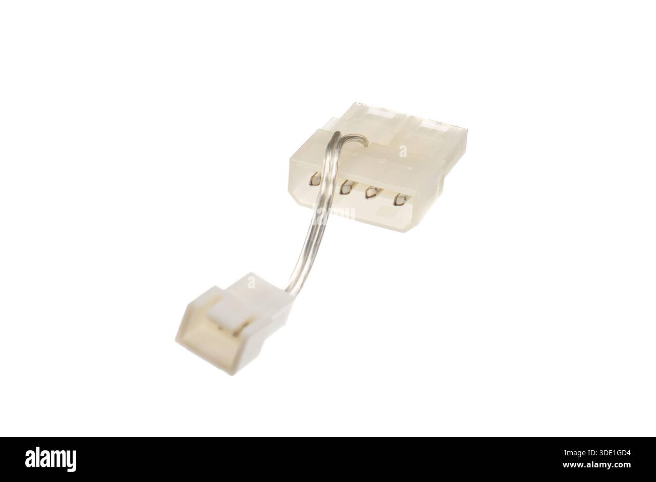 Simple 4-pin Molex to small 2-pin power adapter cable for PC components. Stock Photo