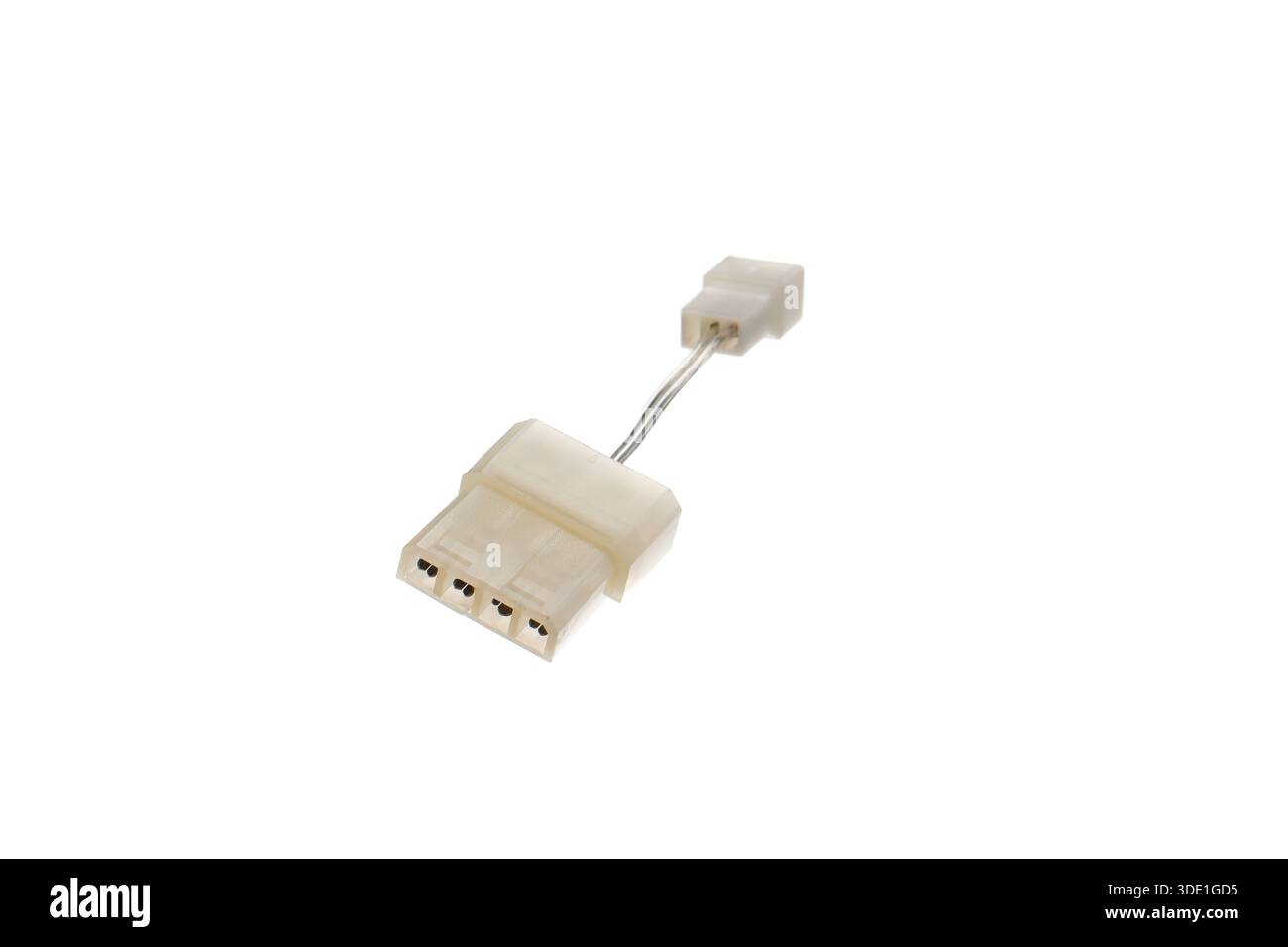 Simple 4-pin Molex to small 2-pin power adapter cable for PC components. Stock Photo