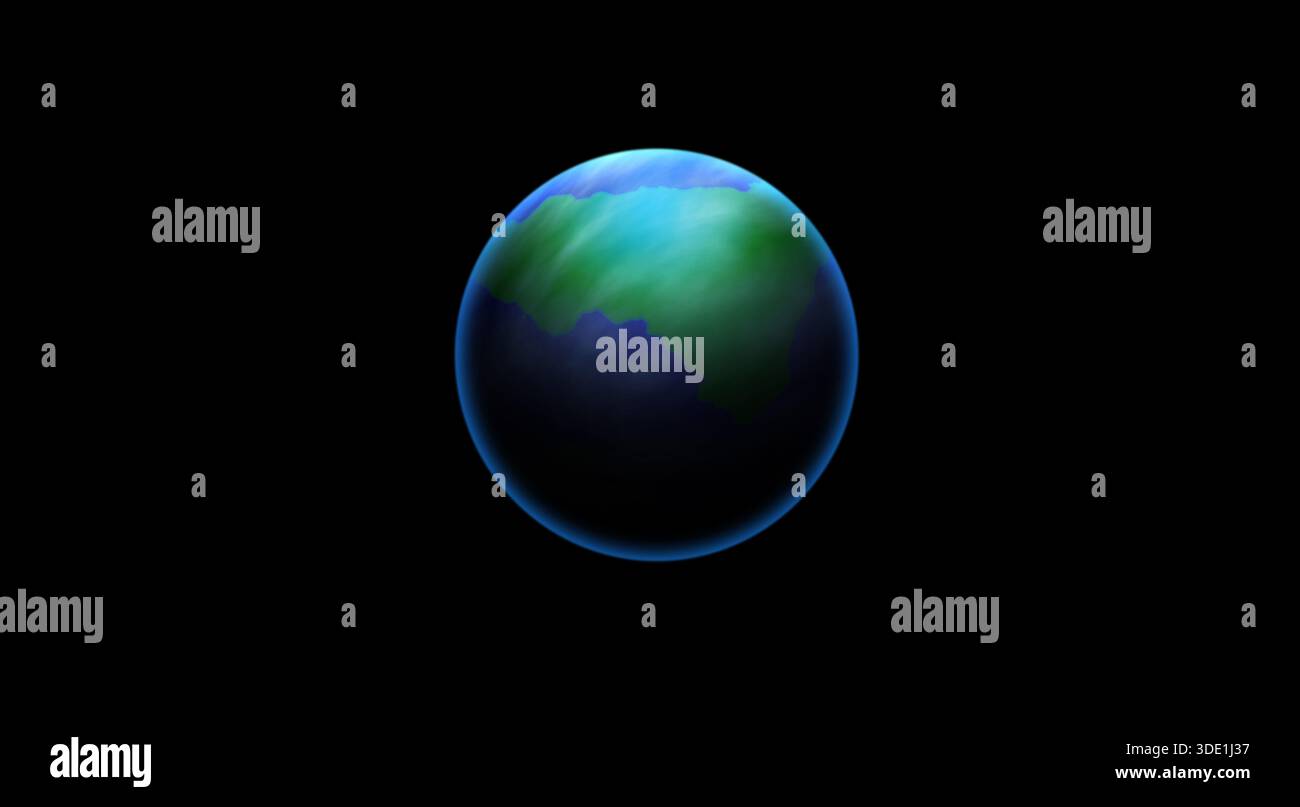 Planet Earth isolated on black background. Realistic glowing sphere with blue oceans and green continents, soft light reflection and atmosphere effect Stock Photo