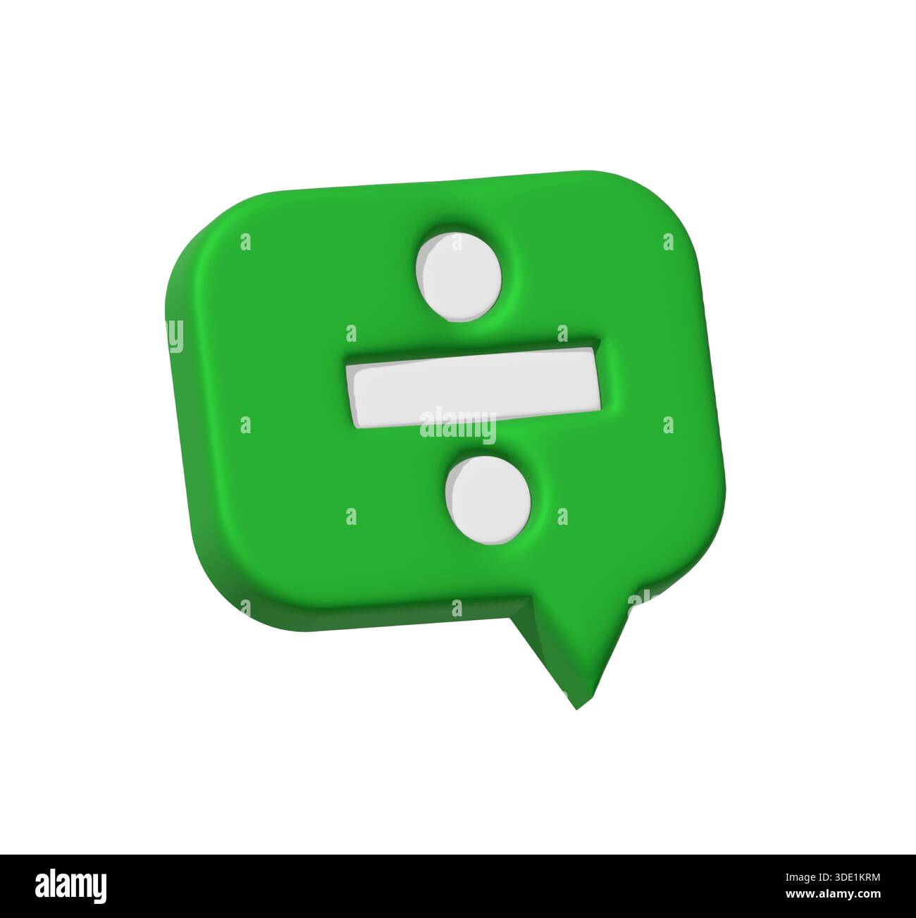 Realistic 3d Green Speech bubble with Division sign. Decorative arithmetic 3d element, education maths icon, mathematical symbol. Abstract Division si Stock Photo