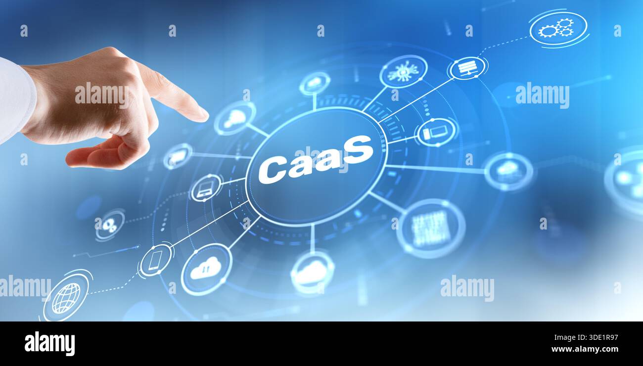 CaaS solutions with automated container orchestration and cloud infrastructure optimization. Stock Photo
