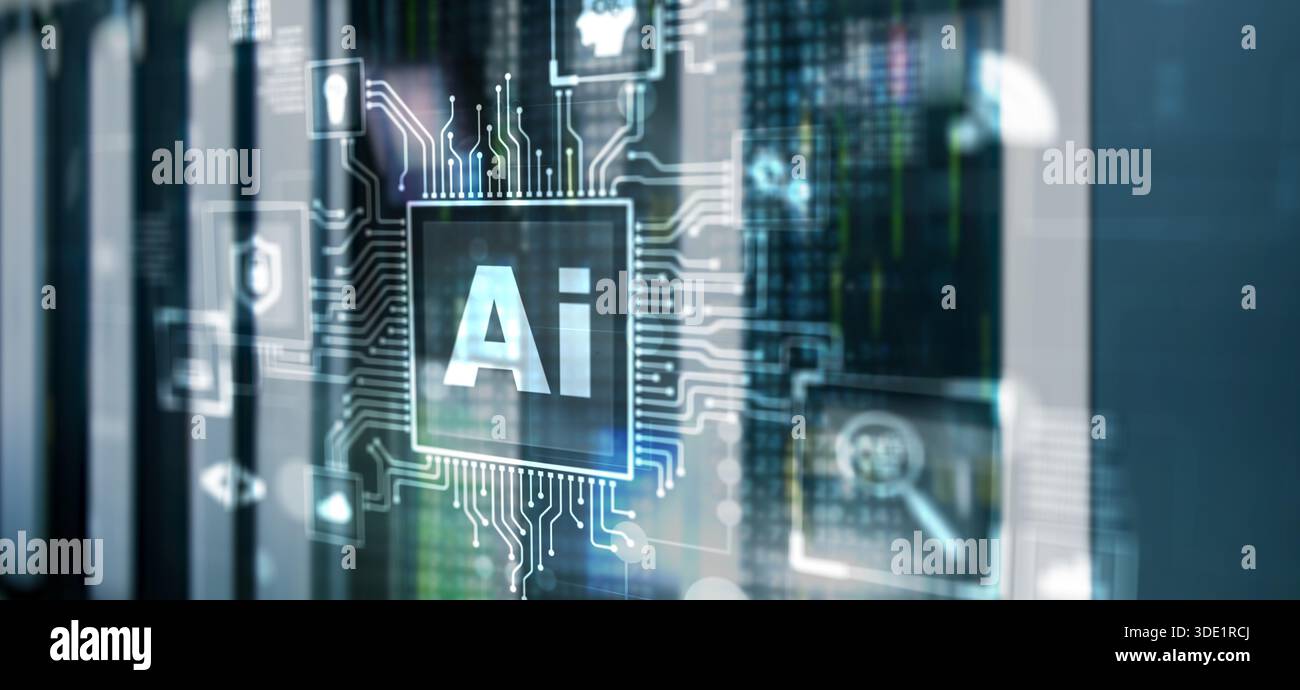 Artificial Intelligence Processor Concept. Abstract server background. Stock Photo