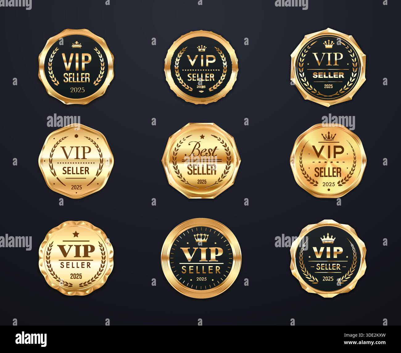 Vip Name Label Best and vip seller golden vector seal labels, guarantee stamps with ...