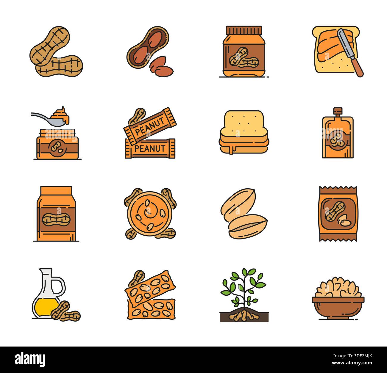 Peanut food and butter line icons of groundnut arachis products, vector ...