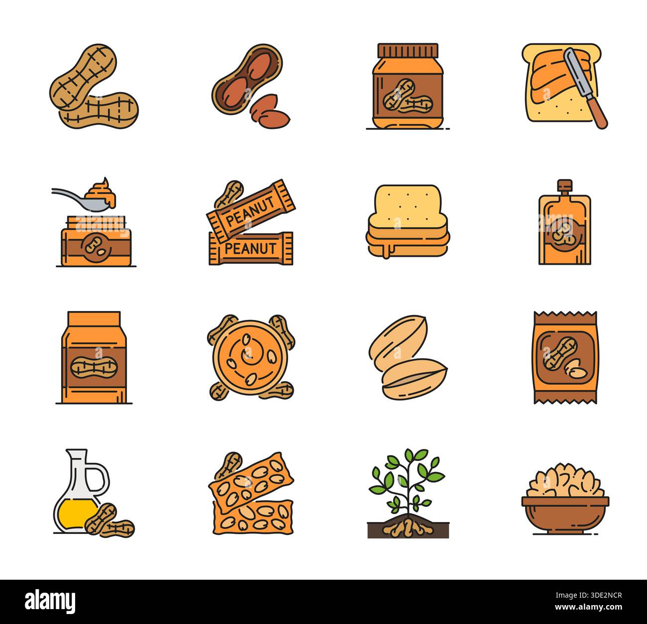 Peanut food and butter line icons of groundnut arachis products, vector ...