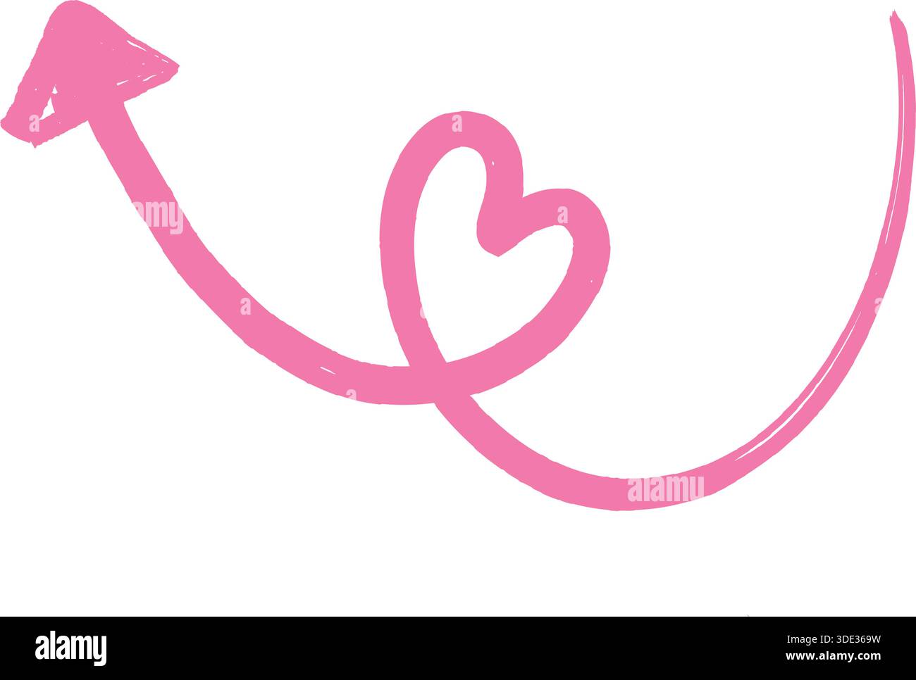 Hand Drawn Pink Loop Arrow Path with Heart Symbol Stock Vector