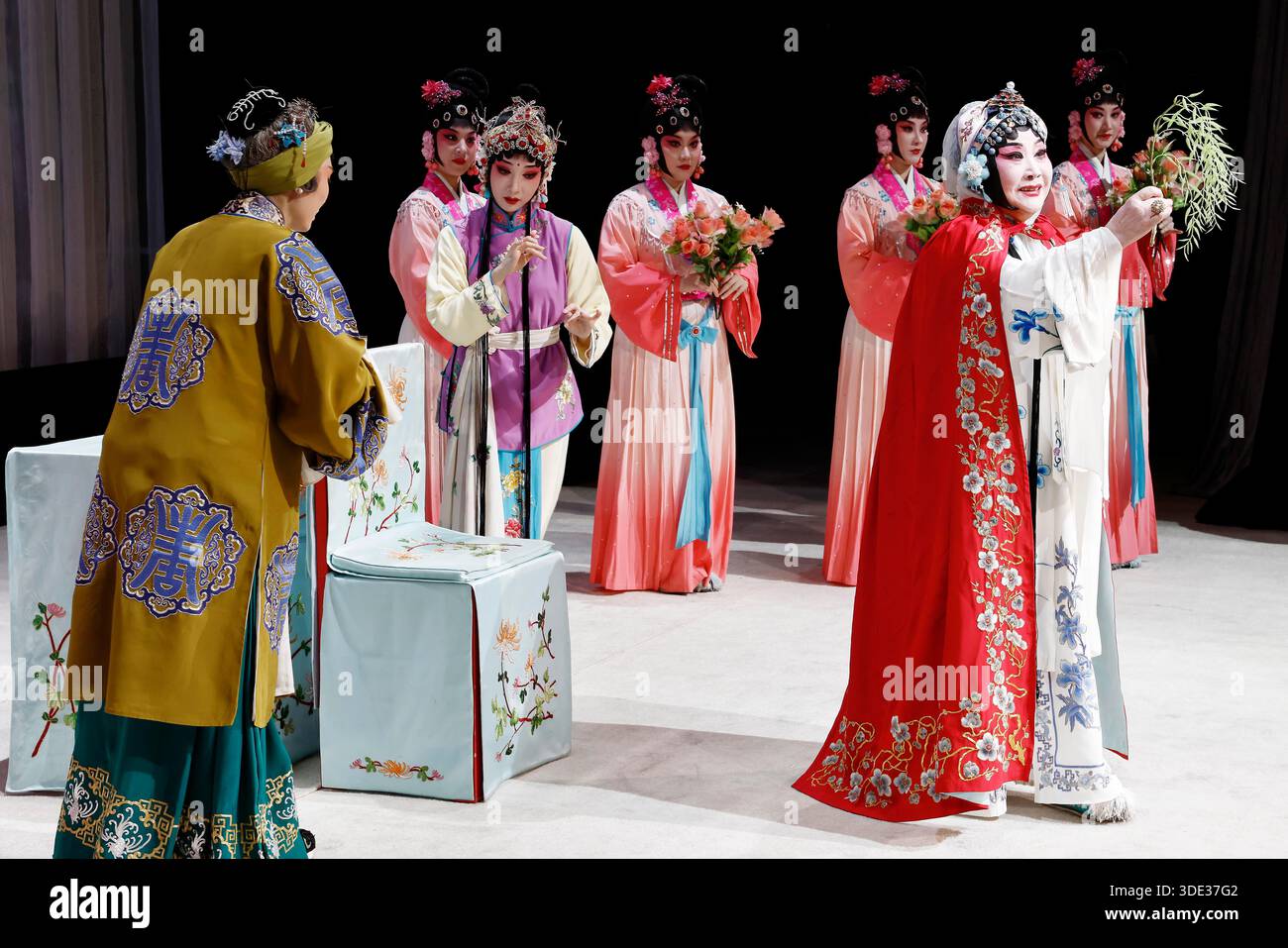 Kunqu Opera artist Liang Guyin (right) in performance. Shanghai,China ...