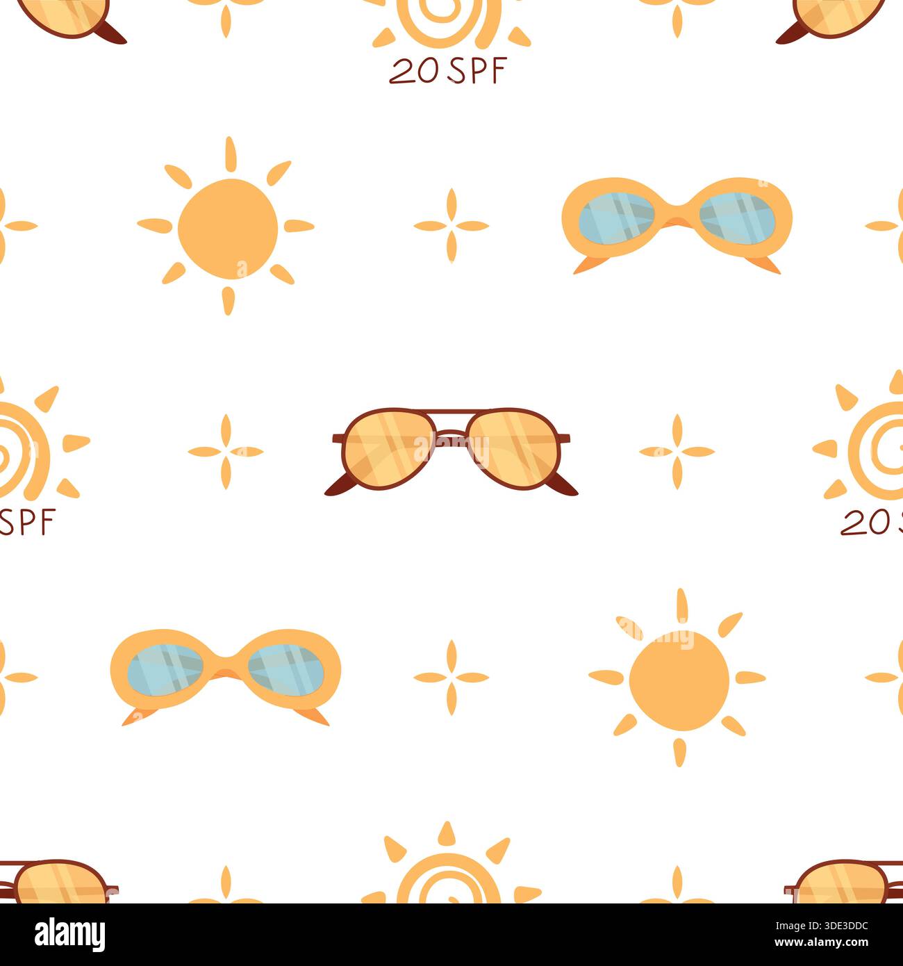 Flat Seamless Pattern Sunscreen Bottle Sun Stock Vector