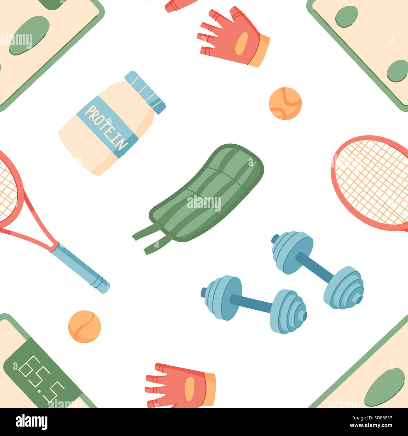 Colorful Seamless Gym Equipment Pattern Stock Vector