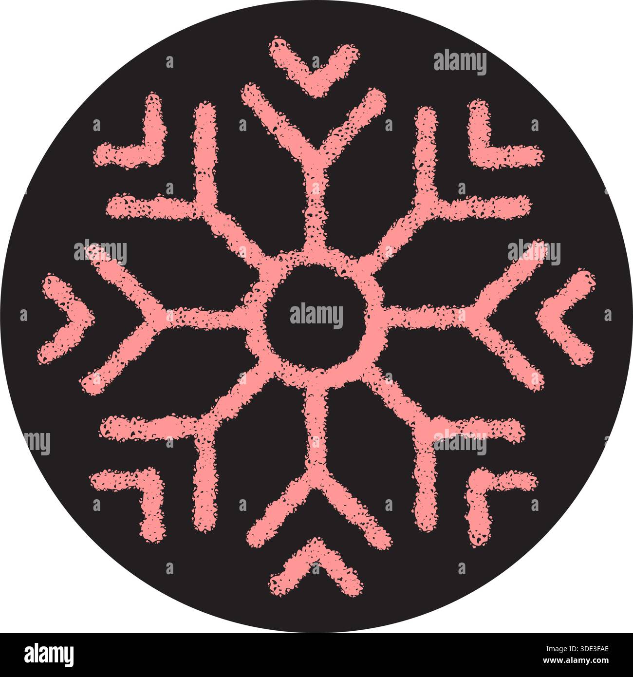 Round Pink Snowflake Chalk Label Stock Vector