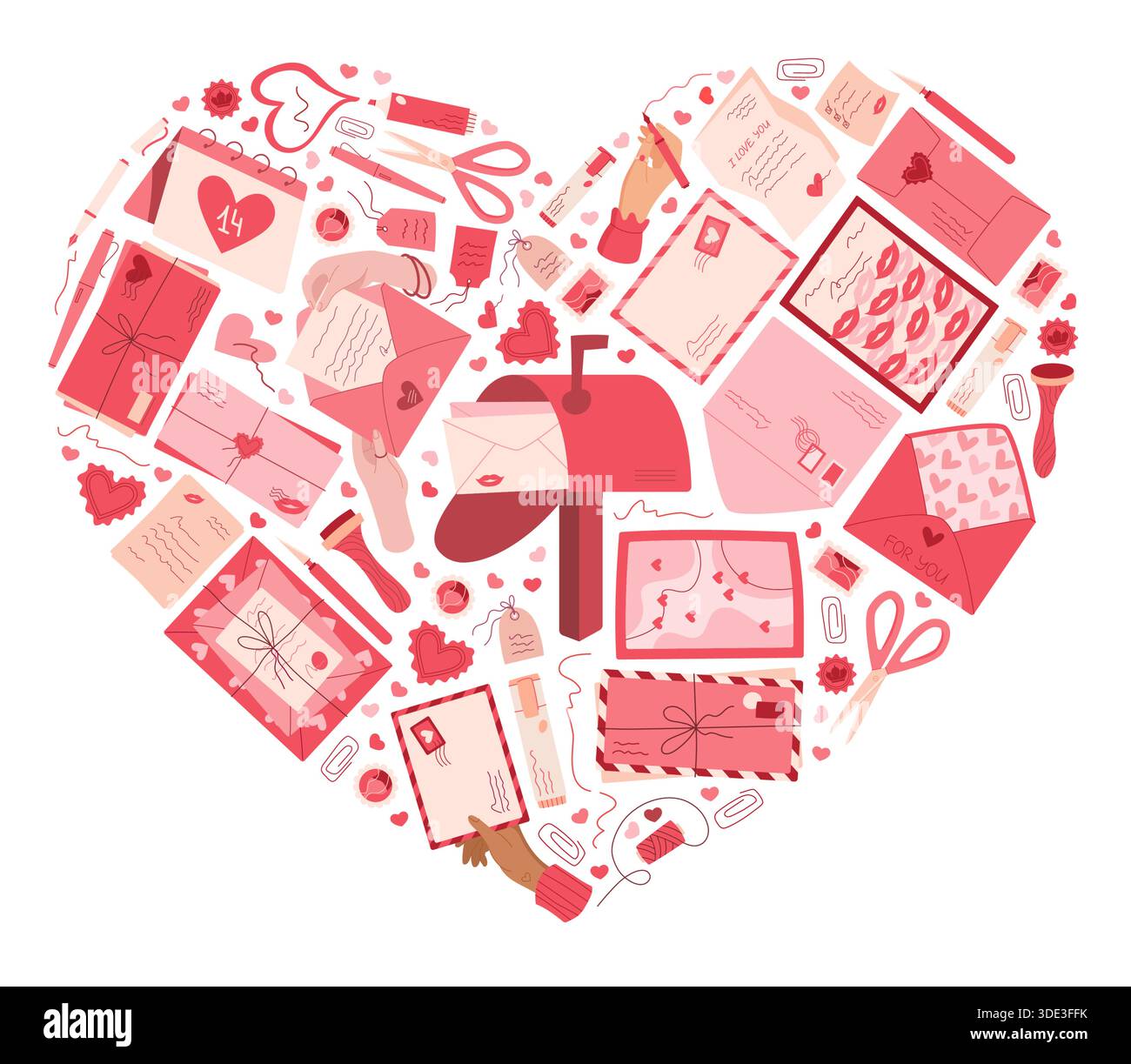 Heart Love Mail Letter Sticker Flat Stock Vector