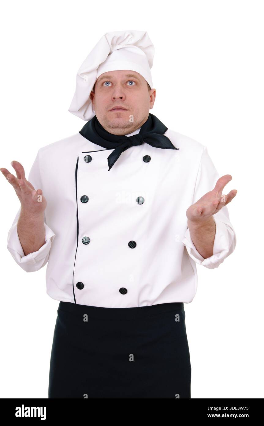 Surprised chef isolated on the white background Stock Photo