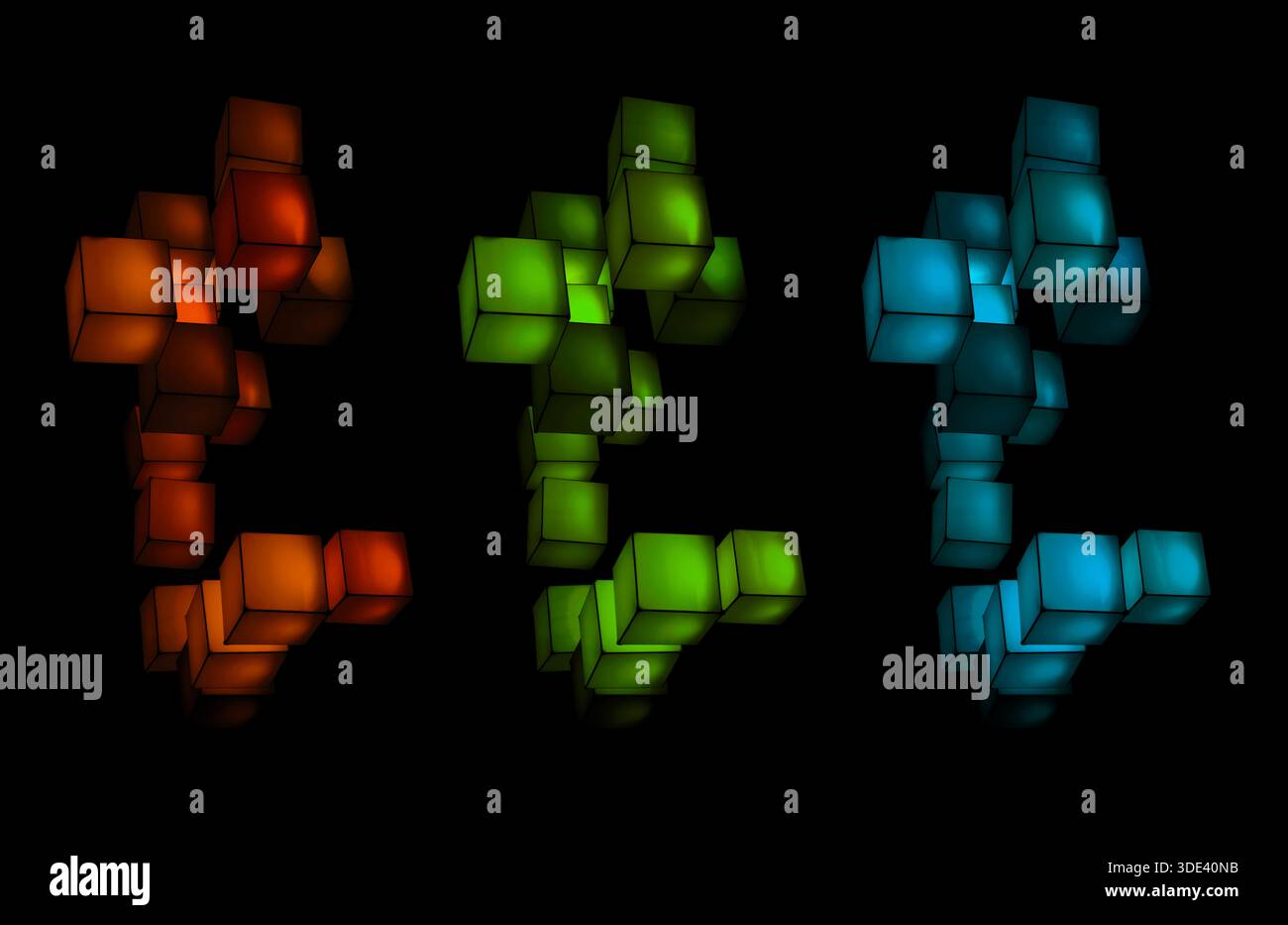 multicolour cubes floating in the dark background Stock Photo