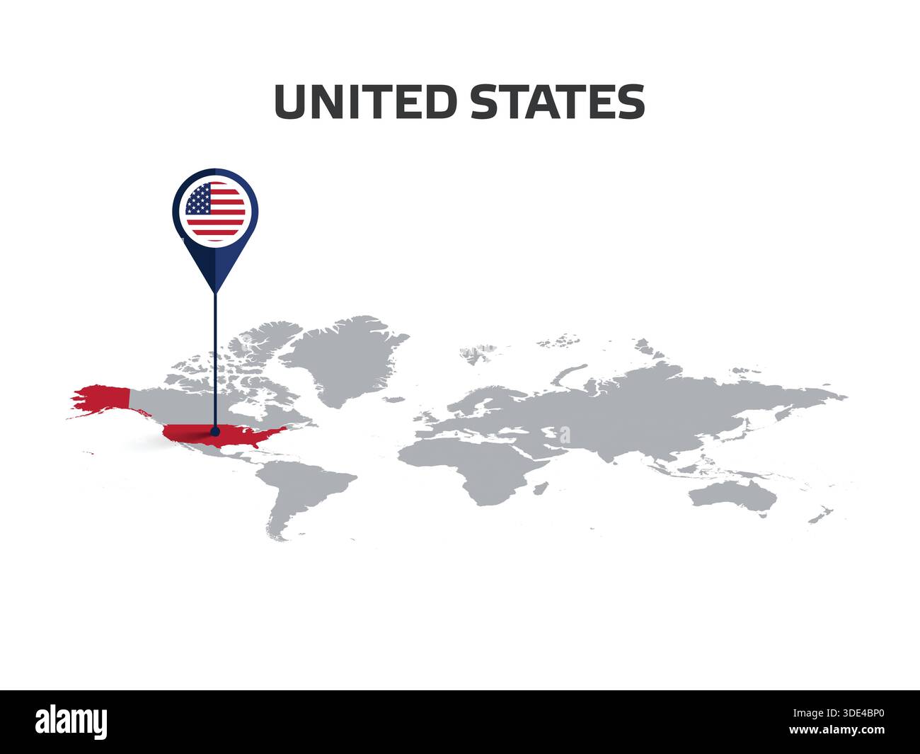 United States Location Pin on World Map with Flag in Pin's Body Stock Vector