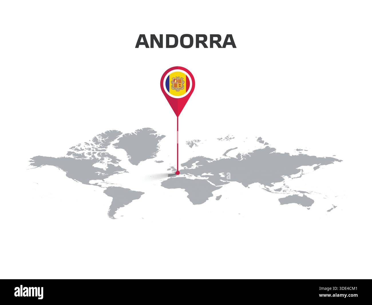 ANDORRA Location Pin on World Map with Flag in Pin's Body Stock Vector